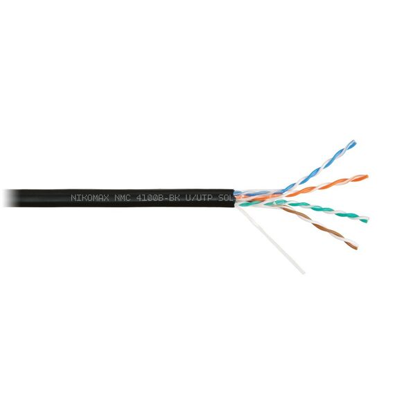 Кабель Nikomax NMC 4100B-BK U/UTP 4 пары, Кат.5e (Класс D), тест по ISO/IEC, 100МГц, одножильный, BC (чистая медь), 24AWG (0,51мм), полиэтилен, внешний, черный, 305м фотографии