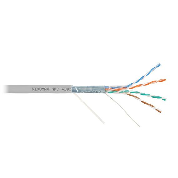 Кабель Nikomax NMC 4200A-GY F/UTP 4 пары, Кат.5e (Класс D), тест по ISO/IEC, 100МГц, одножильный, BC (чистая медь), 24AWG (0,51мм), поливинилхлорид, внутренний, серый, 305м фотографии