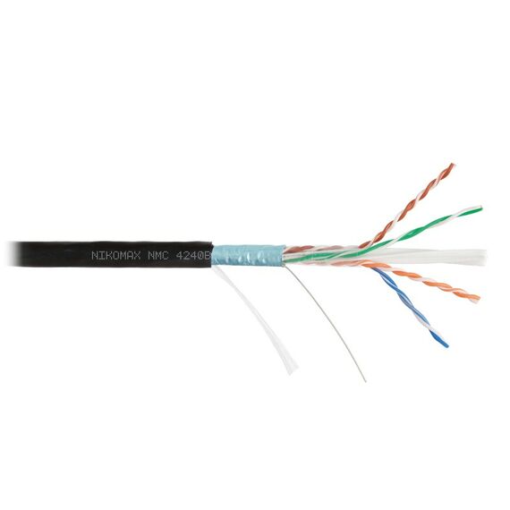 Кабель Nikomax NMC 4240B-BK F/UTP 4 пары, Кат.6 (Класс E), тест по ISO/IEC, 250МГц, одножильный, BC (чистая медь), 23AWG (0,55мм), полиэтилен, внешний, черный, 305м фотографии