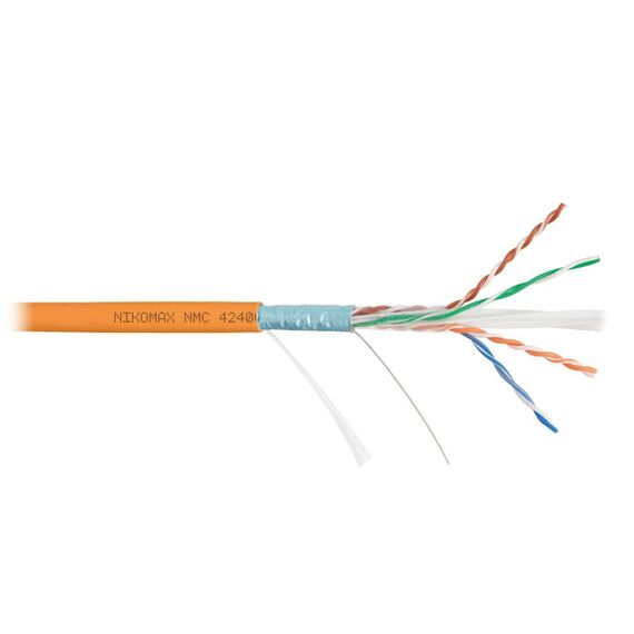 Кабель Nikomax NMC 4240C-OR F/UTP 4 пары, Кат.6 (Класс E), тест по ISO/IEC, 250МГц, одножильный, BC (чистая медь), 23AWG (0,55мм), полимерный материал нг(А)-HF, внутренний, оранжевый, 305м фотографии