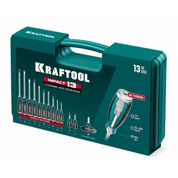 Набор ударных отверток KRAFTOOL IMPACT 13 шт сквозной стержень Cr-Mo [25035] фотографии