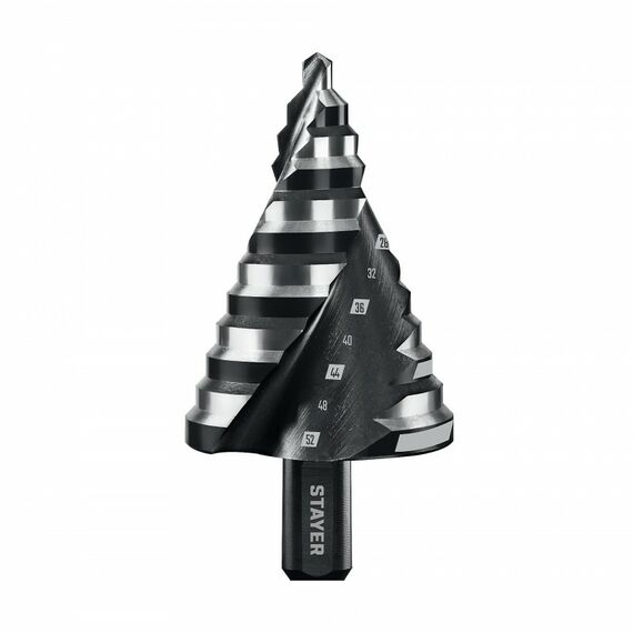 Сверло ступенчатое STAYER Pro-Max 6-52мм 12 ступеней, винтовая спираль [29661-6-52-12] фотографии