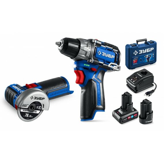 {[ru]:Набор: дрель-шуруповерт + мини УШМ Зубр DB-121-42AB КОМПАКТ