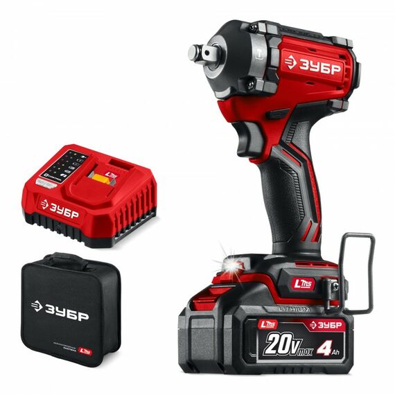 Бесщеточный ударный гайковерт Зубр ГБУ-500-41 20 В, 500 Н·м, 1 АКБ LMS (4 А·ч), сумка фотографии
