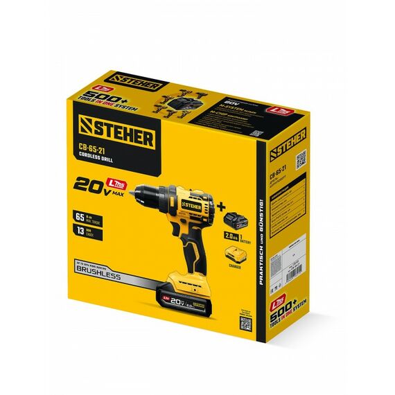 Бесщеточная дрель-шуруповерт STEHER CB-65-21 20 В, 65 Н·м, 1 АКБ LMS (2 А·ч) фотографии