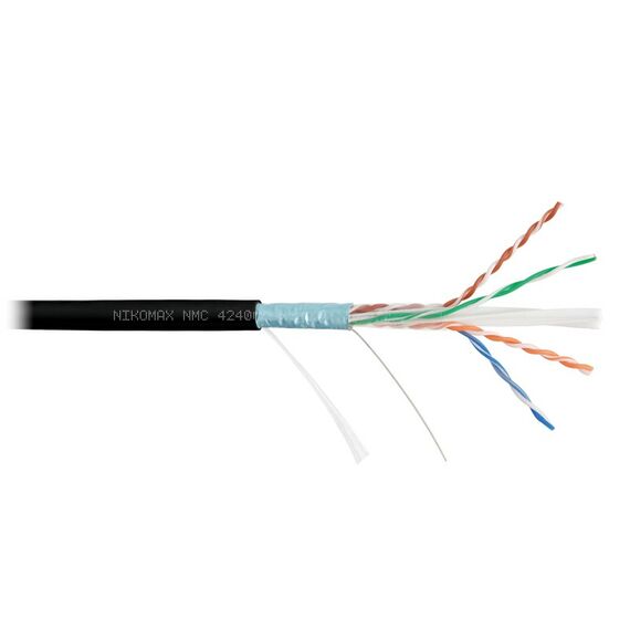 Кабель  Nikomax NMC 4240C-BK F/UTP 4 пары, Кат.6 (Класс E), тест по ISO/IEC, 250МГц, одножильный, BC (чистая медь), 23AWG (0,55мм), полимерный материал нг(А)-HF, внутренний/внешний, черный, 305м фотографии