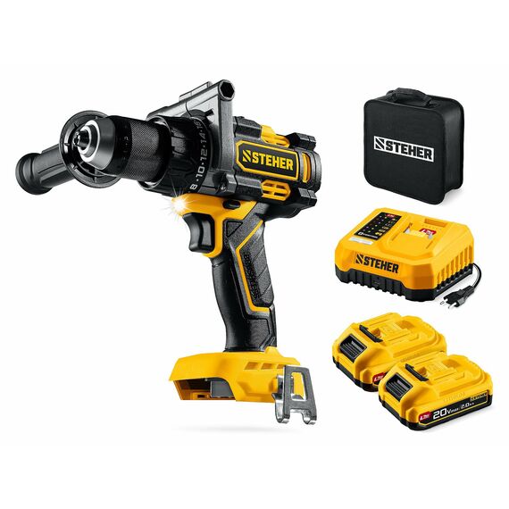 Бесщеточная дрель-шуруповерт STEHER CB-165-22 20 В, 165 Н·м, 2 АКБ LMS (2 А·ч), сумка фотографии