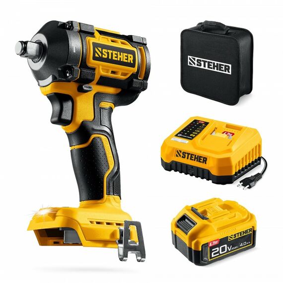 Бесщеточный ударный гайковерт STEHER CWB-500-41 20 В, 500 Н·м, 1 АКБ LMS (4 А·ч), сумка фотографии