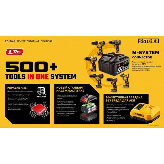 Бесщеточный ударный винтоверт STEHER CSB-180-21 20 В, 180 Н·м, 1 АКБ LMS (2 А·ч), сумка фотографии