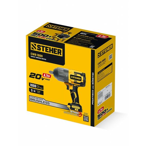 Бесщеточный ударный гайковерт STEHER CWB-1000 20 В, 1000 Н·м, без АКБ (LMS) фотографии