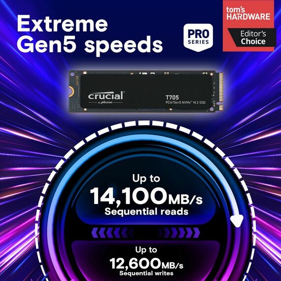 Твердотельный накопитель SSD Crucial T705 4TB PCIe Gen5 NVMe, M.2 [CT4000T705SSD3] фотографии