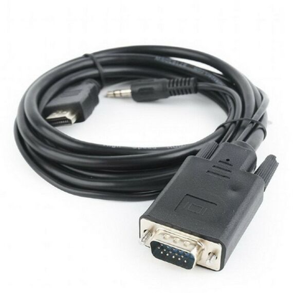 Кабель HDMI-VGA Cablexpert A-HDMI-VGA-03-6 19M/15M + 3.5Jack, 1.8м, черный, позол.разъемы, пакет фотографии