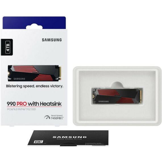 Твердотельный накопитель SSD Samsung 990 PRO with Heatsink MZ-V9P4T0GW 4TB M.2 2280, PCIe Gen4x4 with NVMe, 7450/6900, IOPS 1600/1550K, MTBF 1.5M, Samsung V-NAND TLC, 4GB LPDDR4MB, 2400TBW, RTL [MZ-V9P4T0GW] фотографии