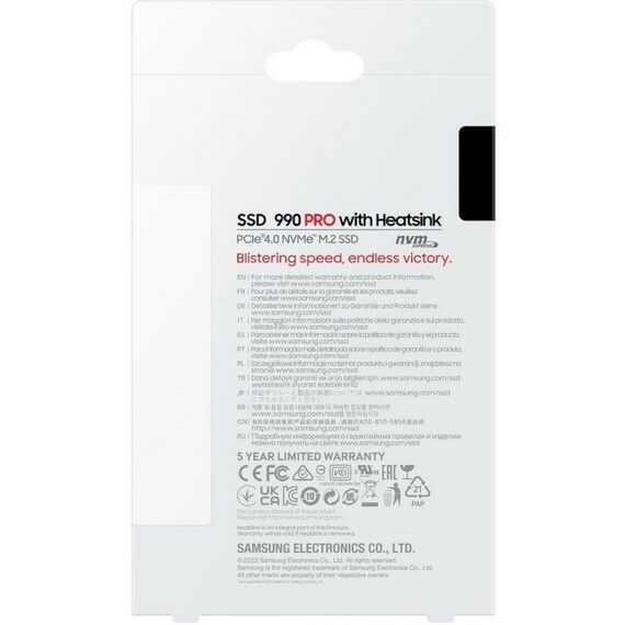 Твердотельный накопитель SSD Samsung 990 PRO with Heatsink MZ-V9P4T0GW 4TB M.2 2280, PCIe Gen4x4 with NVMe, 7450/6900, IOPS 1600/1550K, MTBF 1.5M, Samsung V-NAND TLC, 4GB LPDDR4MB, 2400TBW, RTL [MZ-V9P4T0GW] фотографии