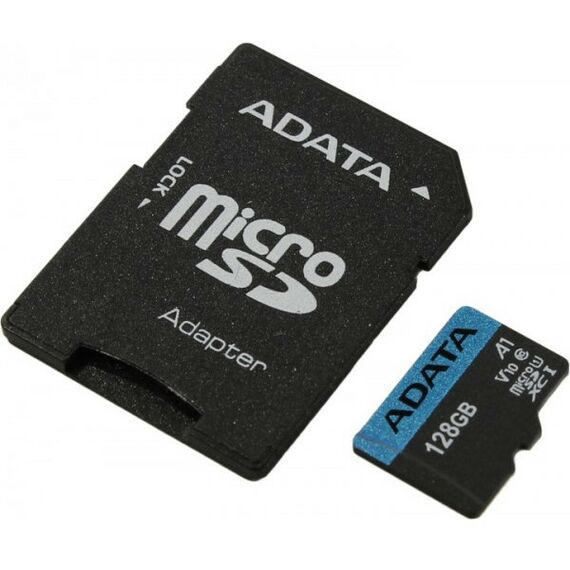 Secure Digital карты: Карта памяти AData Premier microSDXC 128Gb A1 V10 UHS-I U1 + microSD-->SD Adapter [AUSDX128GUICL10A1-RA1] фотографии