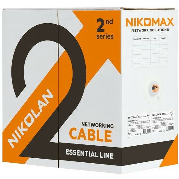 Кабель и разъемы: Кабель Nikolan NKL 2100C-OR U/UTP 4 пары, Кат.5e (Класс D), тест по ISO/IEC, 100МГц, одножильный, BC (чистая медь), 24AWG (0,49мм), внутренний, LSZH нг(А)-HFLTx, оранжевый, 305м фотографии
