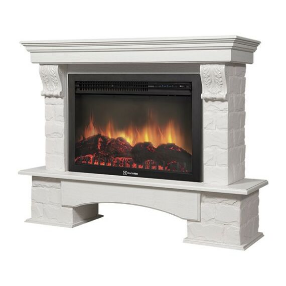 Камины: Портал Firelight Forte 30S WWO камень белый, шпон белёный дуб фотографии