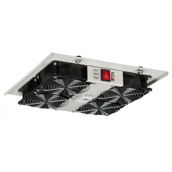 Шкафы и стойки: Вентиляторный блок TLK TLK-FAN4-TERM-I-GY для шкафов серии TFI-R и TWI-R глубиной от 450 мм, 4 вентилятора с терморегулятором, без шнура питания, серый фотографии
