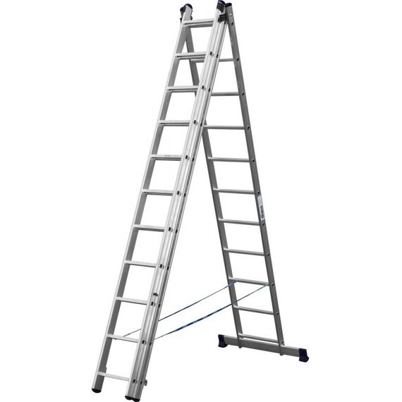 Стремянки и лестницы: Трехсекционная лестница СИБИН 38833-11 11 ступеней, со стабилизатором, алюминиевая фотографии