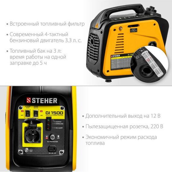 Электростанции: Генератор инверторный STEHER GI-1500 1200 Вт фотографии