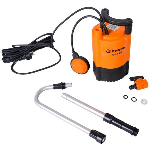 Насосы и насосные станции: Дренажный насос Вихрь ДН-400Б 400 Вт, макс. напор – 11 м, 100 л/мин, для чистой воды, диаметр пропускаемых частиц – 1 мм, 3/4" фотографии