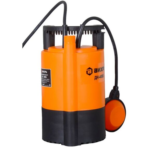 Насосы и насосные станции: Дренажный насос Вихрь ДН-400Б 400 Вт, макс. напор – 11 м, 100 л/мин, для чистой воды, диаметр пропускаемых частиц – 1 мм, 3/4" фотографии