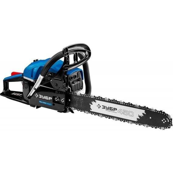 Бензопилы: Пила цепная бензиновая Зубр Профессионал ПБЦ-560 45ДП хромир. цилиндр, праймер, декомпрессионный клапан, 56 см3 (2.4 кВт), шина 45 см, 12500 об/мин фотографии