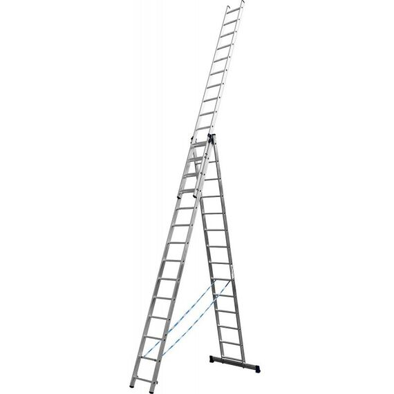 Стремянки и лестницы: Трехсекционная лестница СИБИН 38833-14 14 ступеней, со стабилизатором, алюминиевая фотографии