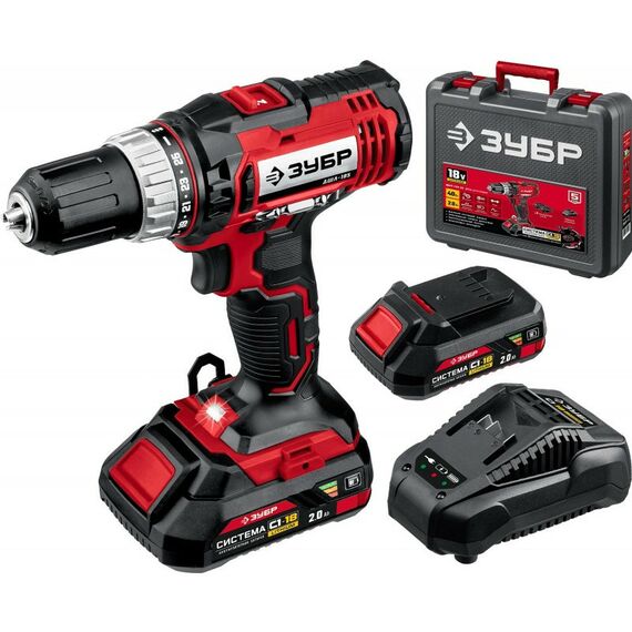 Дрели и шуруповерты: Дрель-шуруповерт Зубр ДШЛ-185-22 18В, 2 АКБ (2Ач), в кейсе фотографии