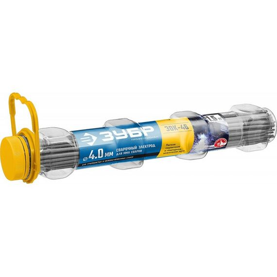 Электроды: Электрод сварочный Зубр ЗОК-46 с рутил-целлюлозным покрытием, для ММА сварки, d 4.0 х 350 мм, 1,5 кг в ПВХ тубе, Профессионал [40031-4.0] фотографии