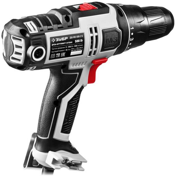 Дрели и шуруповерты: Дрель-шуруповерт сетевая Зубр Мастер ДШ-М3-500-2 К 500 Вт, 0-450/0-1800 об/мин, в кейсе фотографии