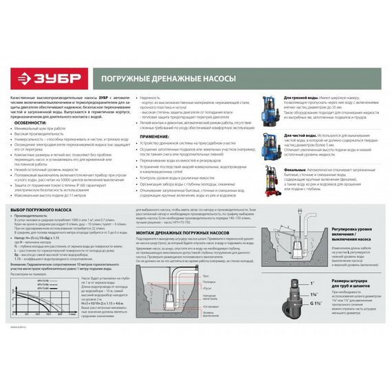 Насосы и насосные станции: Дренажный насос для резервуаров Зубр НПБ-300 300 Вт фотографии
