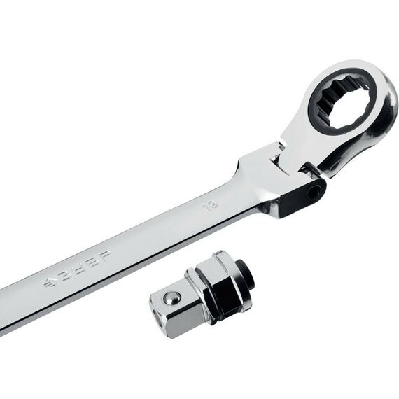 Наборы инструментов и ключи: Набор комбинированных гаечных ключей трещоточных шарнирных с адаптерами Зубр 27102-H10 10 шт, 8 - 19 мм фотографии