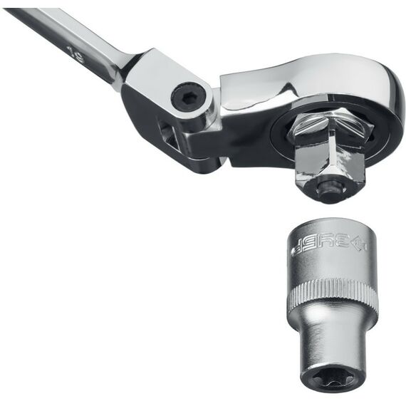 Наборы инструментов и ключи: Набор комбинированных гаечных ключей трещоточных шарнирных с адаптерами Зубр 27102-H10 10 шт, 8 - 19 мм фотографии