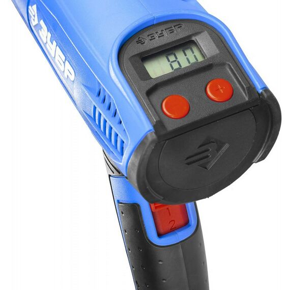 Фены технические: Фен технический (строительный) Зубр Профессионал ФТ-П2000 М2ДК ЖК-дисплей, память темп-ры, 2 режима: 80-600 град, 220/550 л/мин, кейс, 2000 Вт фотографии