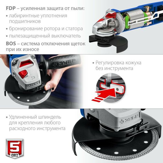 Угловые шлифмашинки (болгарки): УШМ Зубр Профессионал УШМ-П125-1500 ЭПСТ 125 мм, 1500 Вт, с регулировкой оборотов, компакт фотографии