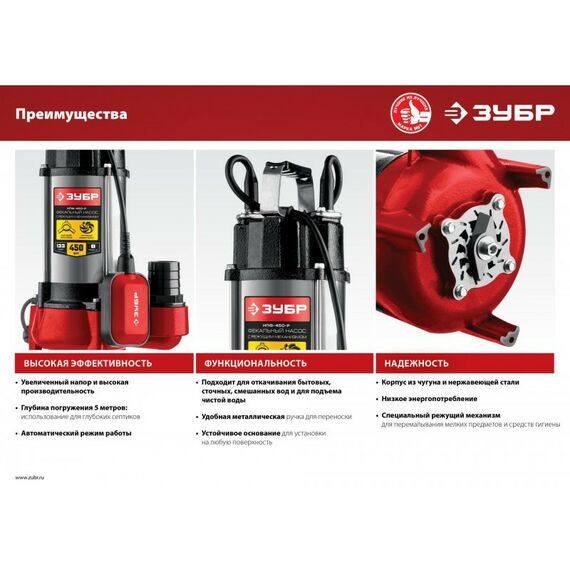 Насосы и насосные станции: Фекальный насос с режущим механизмом Зубр НПФ-450-Р 450 Вт фотографии