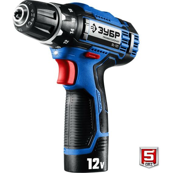 Дрели и шуруповерты: Дрель-шуруповерт Зубр Профессионал DL-121-22F 12В + LED фонарь, 2 АКБ (2Ач), в кейсе [DL-121-22F] фотографии