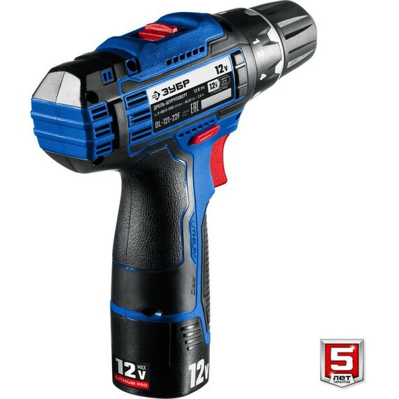 Дрели и шуруповерты: Дрель-шуруповерт Зубр Профессионал DL-121-22F 12В + LED фонарь, 2 АКБ (2Ач), в кейсе [DL-121-22F] фотографии