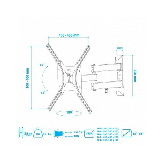 Крепеж для аудио-видео техники: Кронштейн для телевизора Kromax DIX-24 black [28014] фотографии