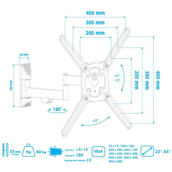 Крепеж для аудио-видео техники: Настенный кронштейн для LED/LCD телевизоров Kromax ATLANTIS-15 grey [20221] фотографии