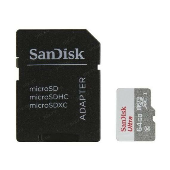 Secure Digital карты: microSDXC SanDisk 64Gb Ultra 80 UHS-I U1 Class10 + adapter [SDSQUNS-064G-GN3MA] фотографии