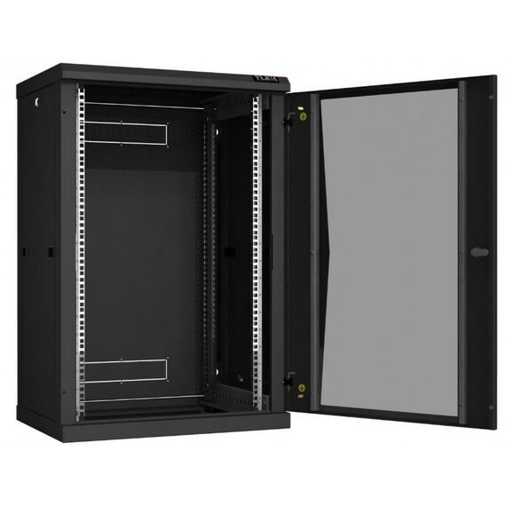Шкафы и стойки: Настенный разборный шкаф TLK TWC-186045-R-G-BK 19", 18U, стеклянная дверь, Ш600хВ904хГ450мм, 2 пары монтажных направляющих, черный фотографии