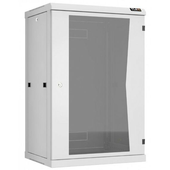 Шкафы и стойки: Настенный разборный шкаф TLK TWC-186045-R-G-GY 19", 18U, стеклянная дверь, Ш600хВ904хГ450мм, 2 пары монтажных направляющих, серый фотографии
