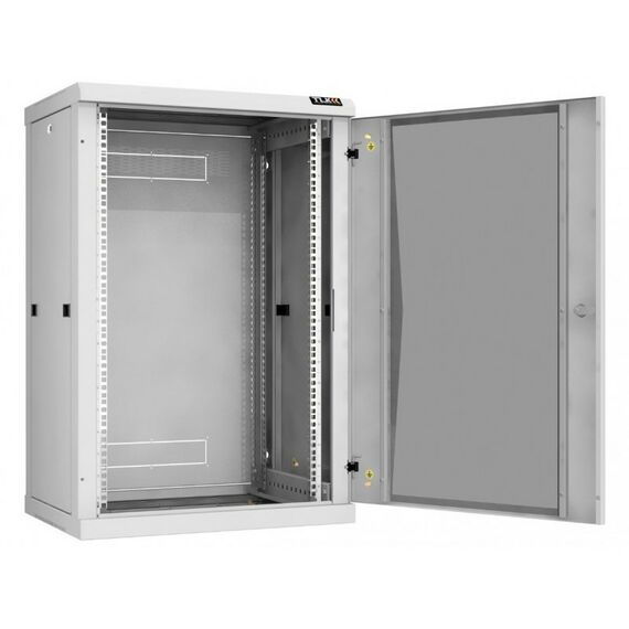 Шкафы и стойки: Настенный разборный шкаф TLK TWC-186045-R-G-GY 19", 18U, стеклянная дверь, Ш600хВ904хГ450мм, 2 пары монтажных направляющих, серый фотографии