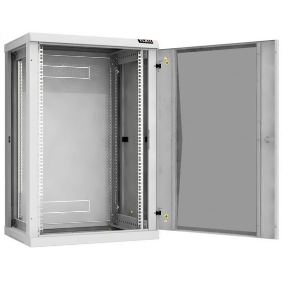 Шкафы и стойки: Настенный разборный шкаф TLK TWC-186045-R-G-GY 19", 18U, стеклянная дверь, Ш600хВ904хГ450мм, 2 пары монтажных направляющих, серый фотографии