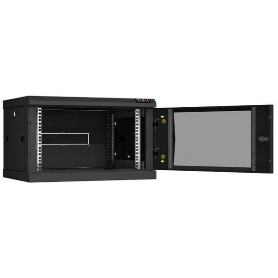 Шкафы и стойки: Настенный разборный шкаф TLK TWC-066045-R-G-BK 19", 6U, стеклянная дверь, Ш600хВ370хГ450мм, 2 пары монтажных направляющих, черный фотографии