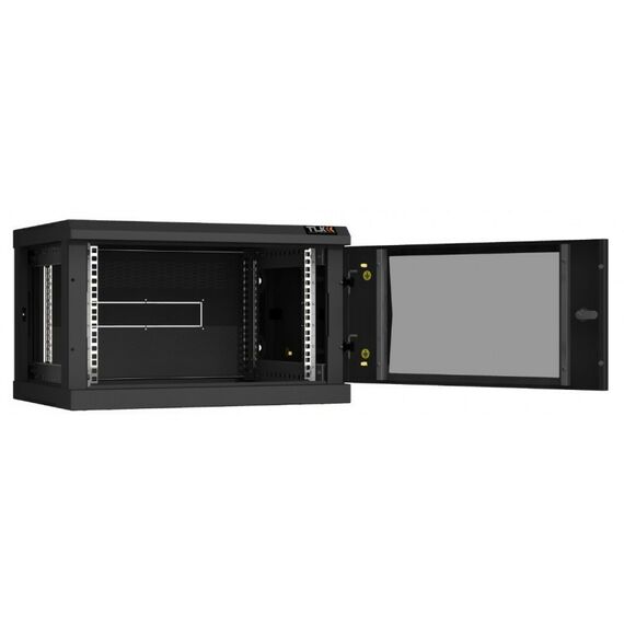 Шкафы и стойки: Настенный разборный шкаф TLK TWC-066045-R-G-BK 19", 6U, стеклянная дверь, Ш600хВ370хГ450мм, 2 пары монтажных направляющих, черный фотографии