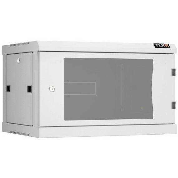 Шкафы и стойки: Настенный разборный шкаф TLK TWC-066045-R-G-GY 19", 6U, стеклянная дверь, Ш600хВ370хГ450мм, 2 пары монтажных направляющих, серый фотографии