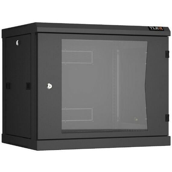 Шкафы и стойки: Настенный разборный шкаф TLK TWC-096045-R-G-BK 19", 9U, стеклянная дверь, Ш600хВ503хГ450мм, 2 пары монтажных направляющих, черный фотографии